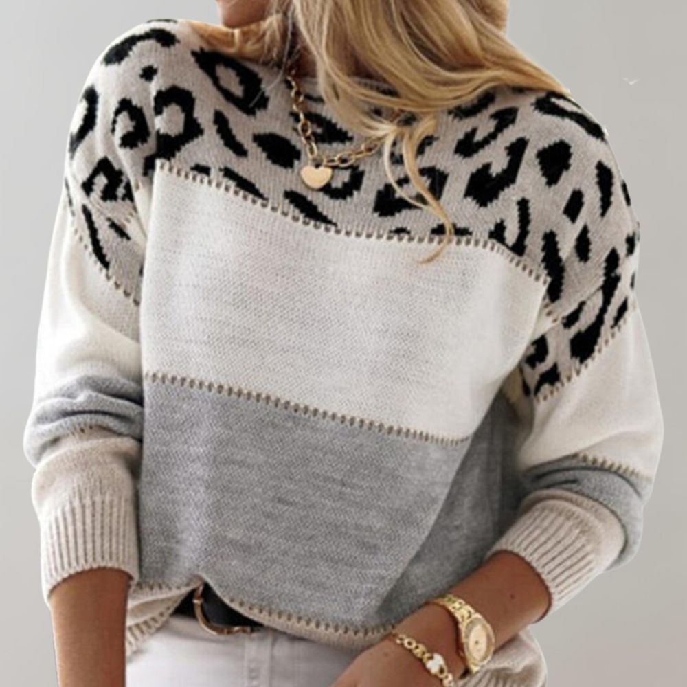 Pullover Damen mit Leopardenmuster aus weichem Strick