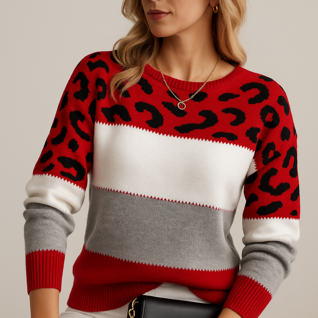 Pullover Damen mit Leopardenmuster aus weichem Strick