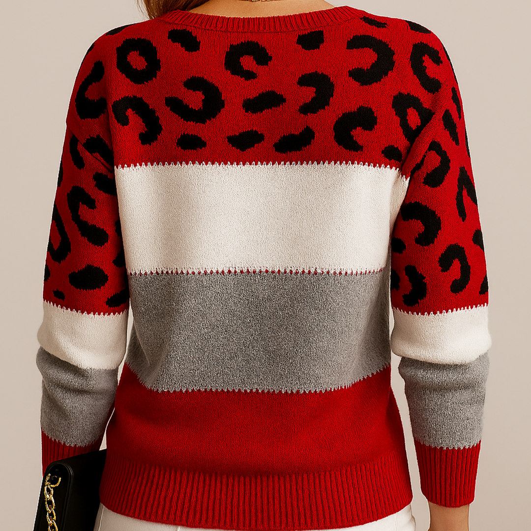 Pullover Damen mit Leopardenmuster aus weichem Strick