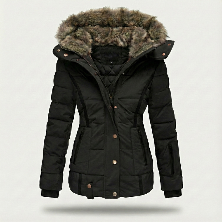 Steppjacke Damen mit Kunstfell-Kapuze und Reißverschluss