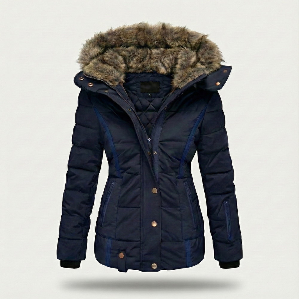 Steppjacke Damen mit Kunstfell-Kapuze und Reißverschluss
