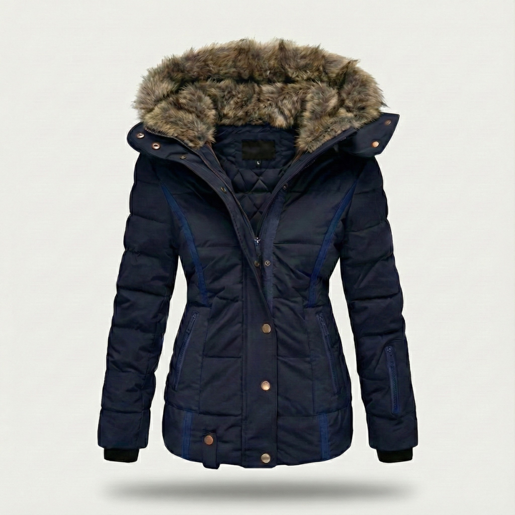Steppjacke Damen mit Kunstfell-Kapuze und Reißverschluss