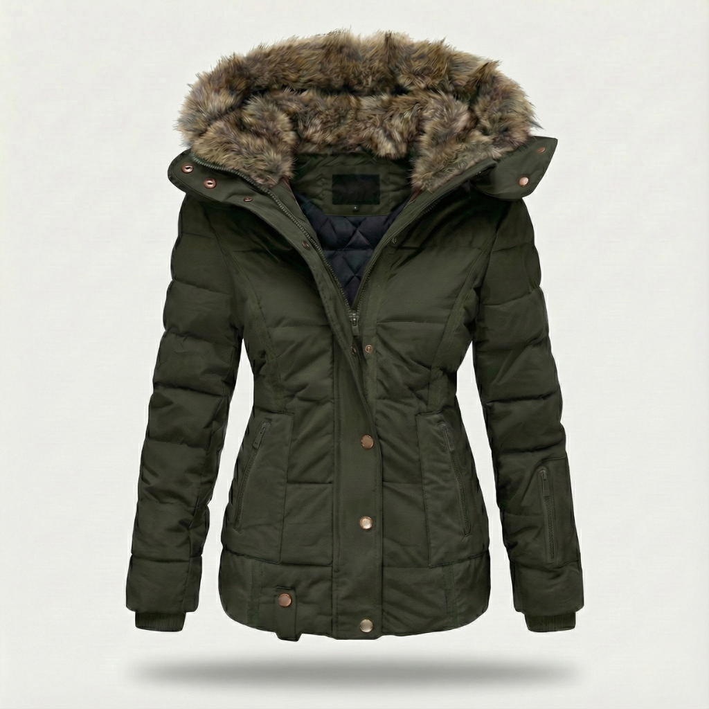 Steppjacke Damen mit Kunstfell-Kapuze und Reißverschluss