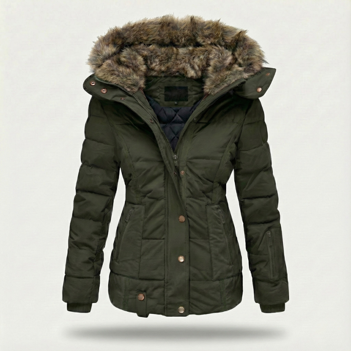 Steppjacke Damen mit Kunstfell-Kapuze und Reißverschluss