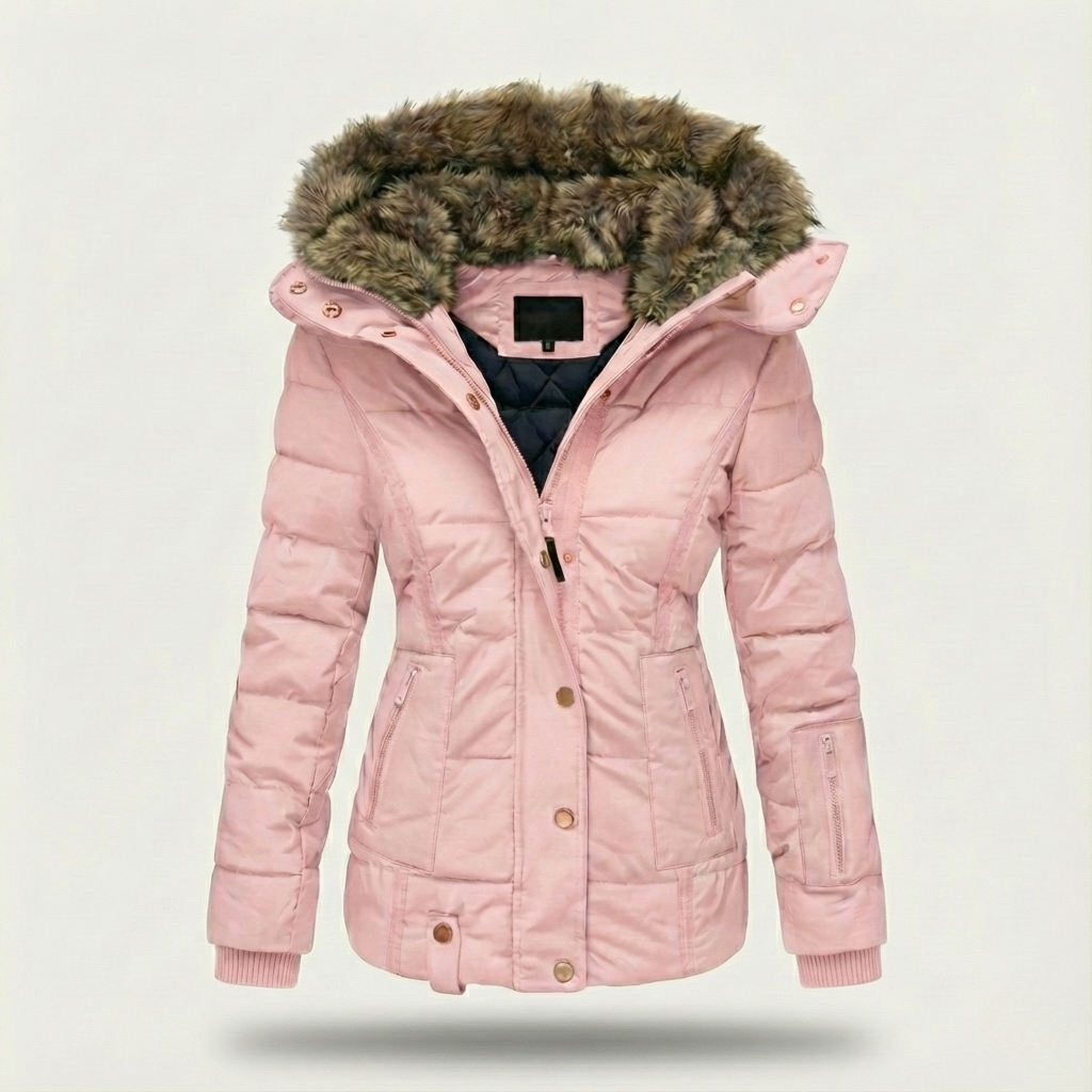 Steppjacke Damen mit Kunstfell-Kapuze und Reißverschluss