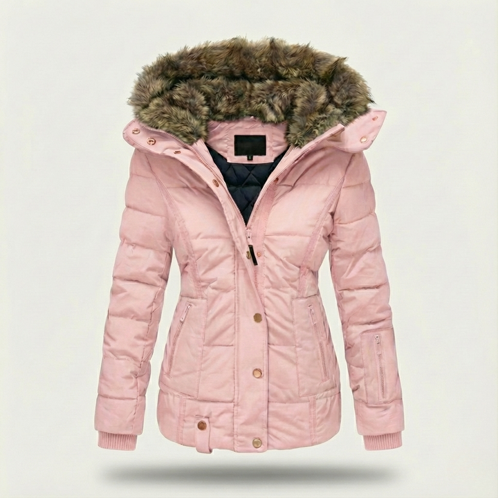 Steppjacke Damen mit Kunstfell-Kapuze und Reißverschluss