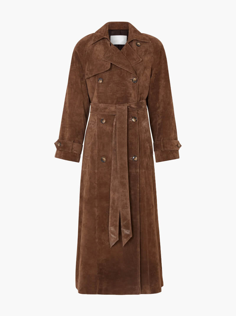 Trenchcoat Damen in Braun mit Gürtel und breitem Revers