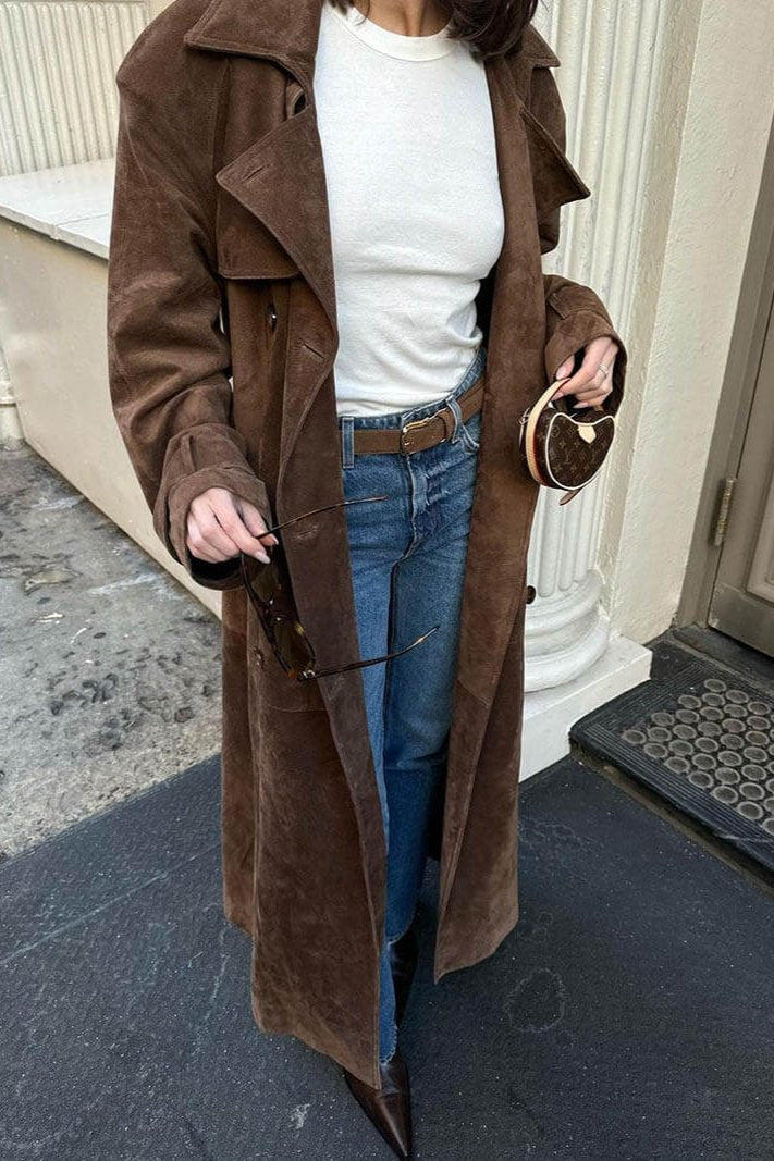 Trenchcoat Damen in Braun mit Gürtel und breitem Revers